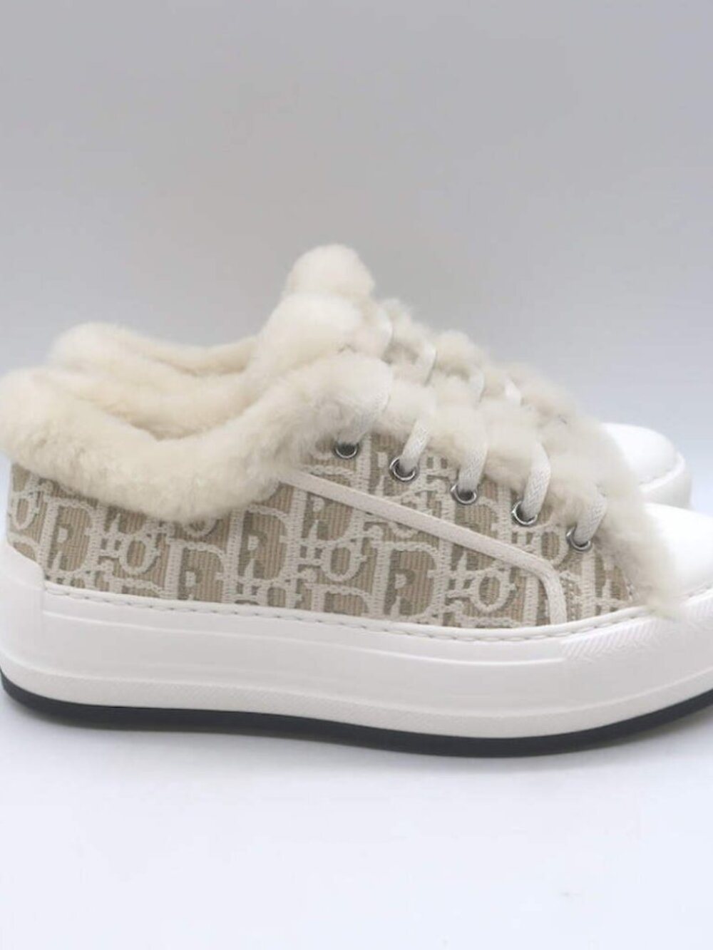 Christian Dior Walk'n'Dior Shearling Platform Sneakers Taupe Oblique Size 38 - Picture 3 of 13
